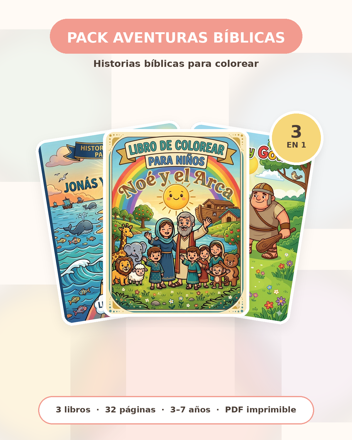 Pack Aventuras Bíblicas — 3 libros para colorear